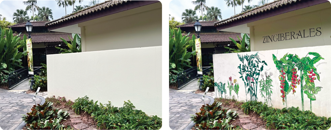 Garden Terrace Wall Design | Outdoor Plaster Botanical Mural